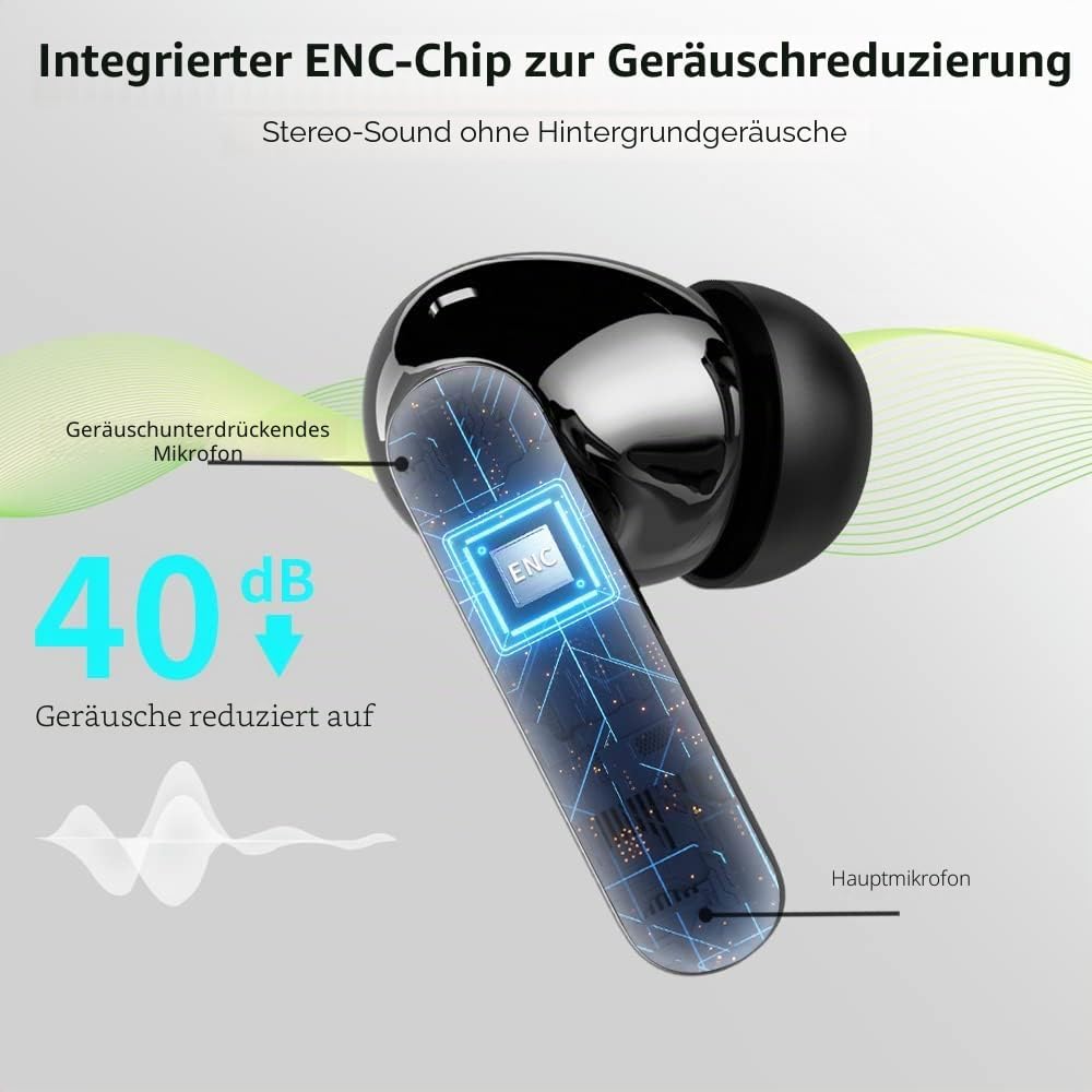 Bluetooth Kopfhörer, Kopfhörer Kabellos Bluetooth 5.3 Sport In Ear Kopfhörer mit 4 Mikrofon, 40 std