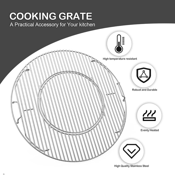 Onlyfire Grillrost Edelstahl, Ø 54,5 cm, Grillrost Rund mit Griff, Abnehmbarer Grillroste für Pizzas