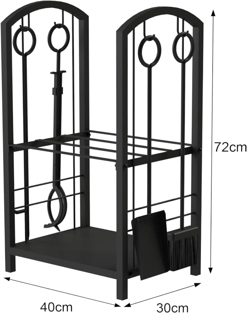 DanDiBo Kaminholzregal Innen Metall Schwarz 72 cm Kaminholzständer mit Kaminbesteck 96431 Kaminholzw