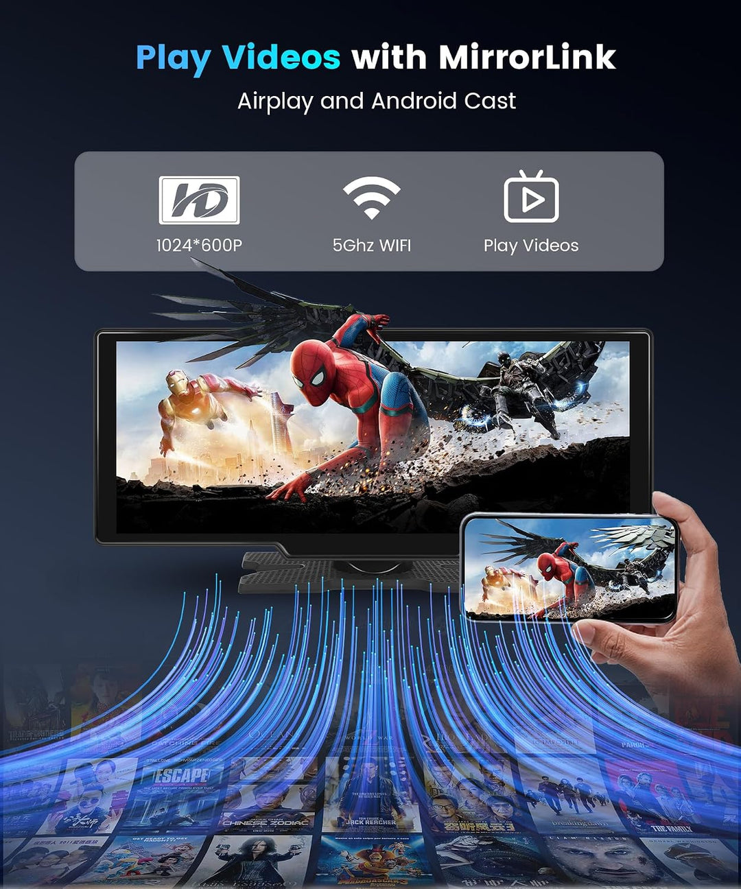 10,26-Zoll CarPlay Android Auto Autoradio, IPS-Touchscreen-Digitalempfänger fürs Auto mit Bluetooth,