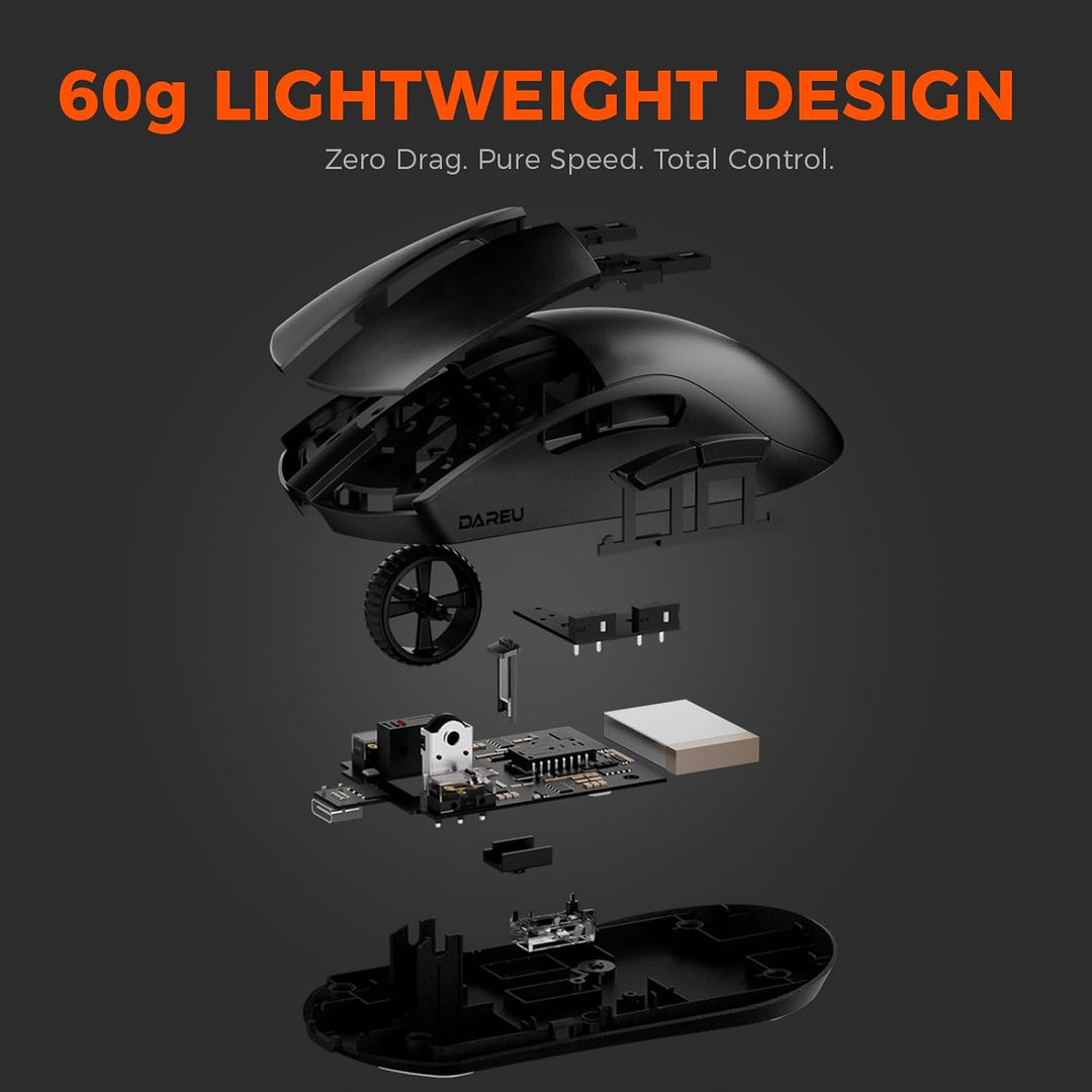 DAREU A950GM 60g Ultralight Gaming Mouse, PixArt PAW3395 Gaming Sensor, 100 Millionen HUANO Gaming M