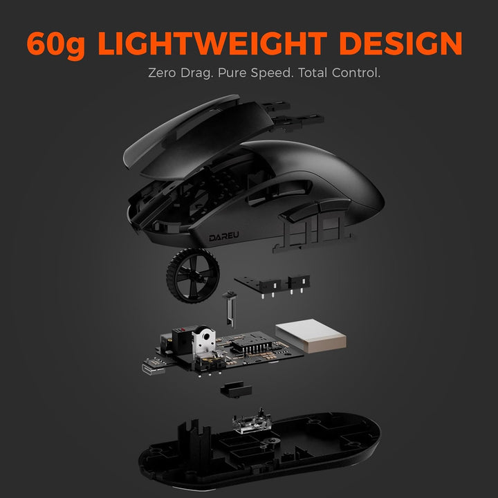 DAREU A950GM 60g Ultralight Gaming Mouse, PixArt PAW3395 Gaming Sensor, 100 Millionen HUANO Gaming M