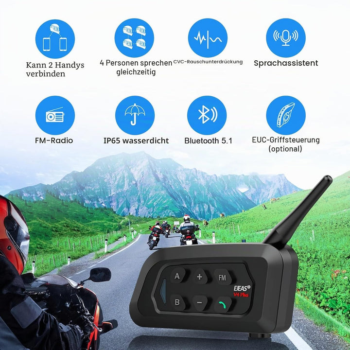 EJEAS V4C Bluetooth Interphone,Nur für Schiedsrichter，1500m Ultra Lange Gegensprechanlage, die für 4