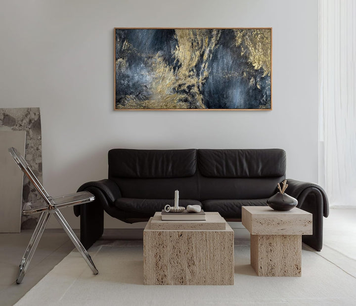 YS-Art XXL Abstrakt Acryl Gemälde auf Leinwand mit Rahmen Spiegelungen II handgemalte Wandbilder Woh