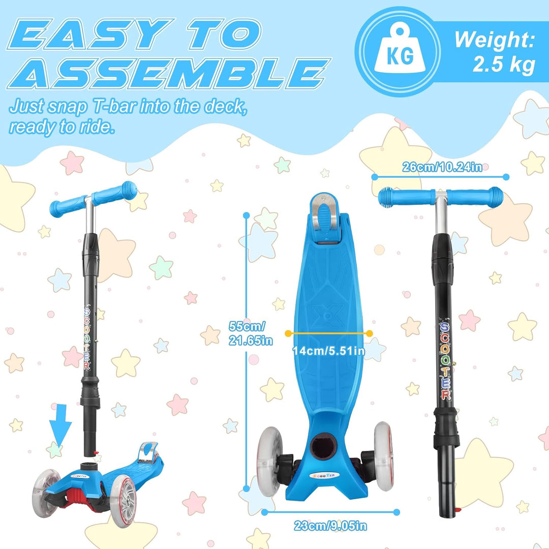KORIMEFA Scooter Kinder Roller, Dreiradscooter mit PU LED Räder, Leuchtenden Räder, Faltbarer Höhenv