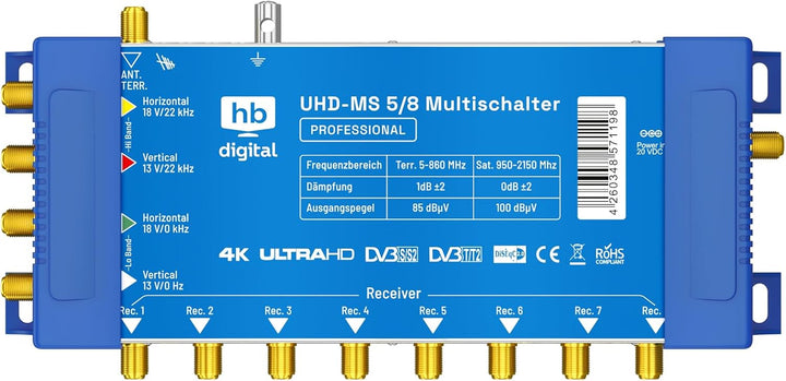 HB-DIGITAL Multischalter pmse 5/8 1x SAT bis 8 x Teilnehmer/Receiver für Full HDTV 3D 4K UHD mit Net