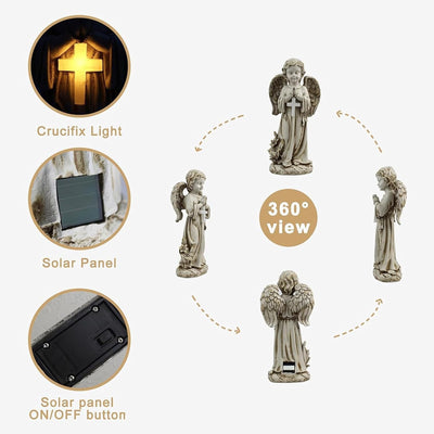 Tuzsocr Solar Engel Gartenstatuen - Betende Engel, LED-Schutzengel-Figur, Wetterfeste Engel Figur am