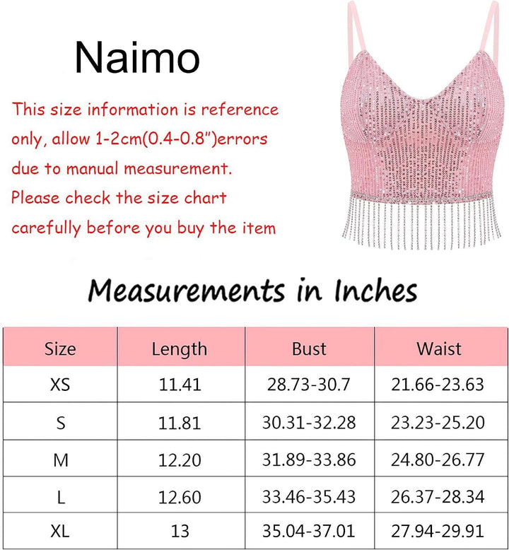 Naimo Damen Glitzer Pailletten Crop Top Ärmellos V-Ausschnitt Tank Tops Weste Sparkle Camisole Bluse