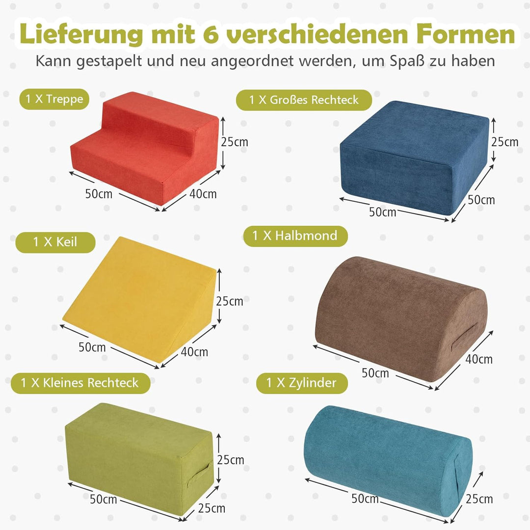 COSTWAY 6-TLG. Softbausteine, Schaumstoffbausteine zum Klettern und Krabbeln für Babys & Kleinkinder