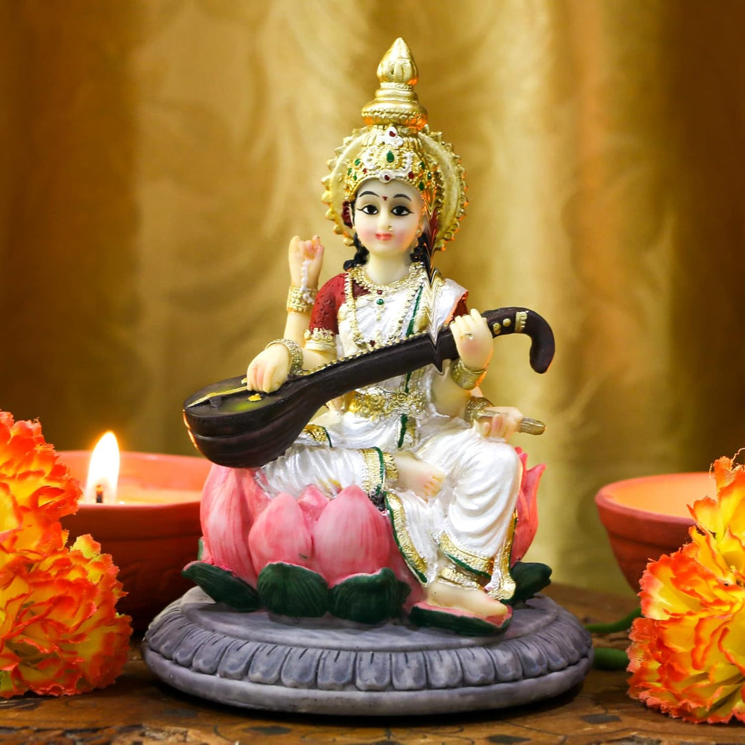 Hinduistische Göttin Saraswati Idol Statue – 13 cm H Saraswati Statue indische spirituelle Kultur Sk