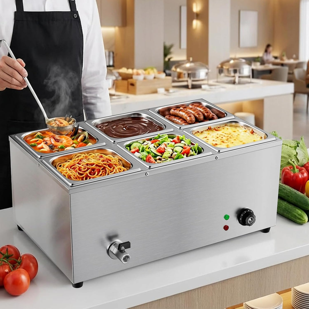 TAIMIKO Elektrisches Badezimmer, Edelstahl, 220 V, professionelle Speisew?rmer, Bain Marie mit 6 F?C