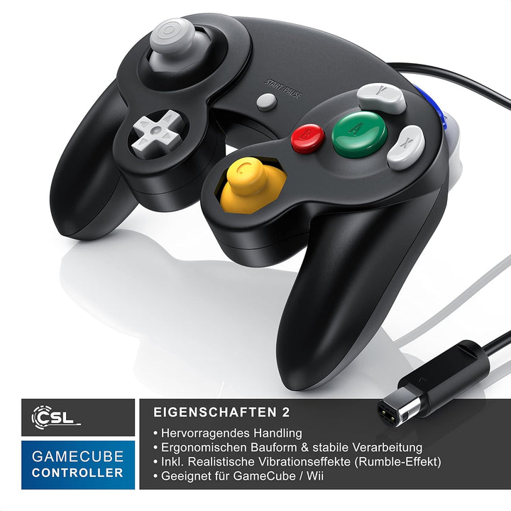 CSL - Nintendo GameCube Gamepad Controller - Nintendo Wii Wii U Gamepad - Vibrationseffekt - schwarz