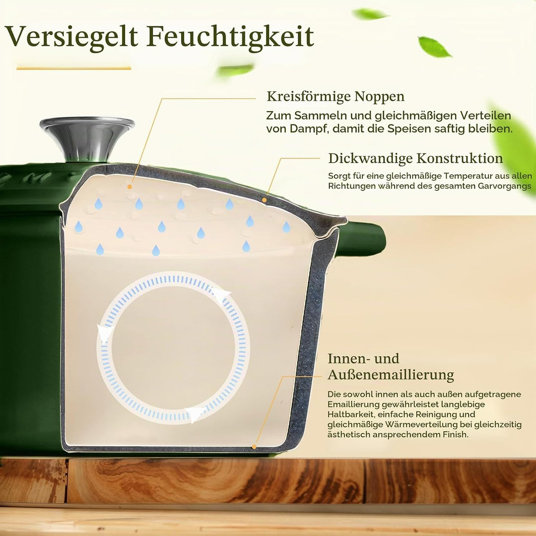 Overmont Bräter emaille Gusseisen Topf - Schmortopf 28cm backofengeeignet - mit Deckel und Kochbuch