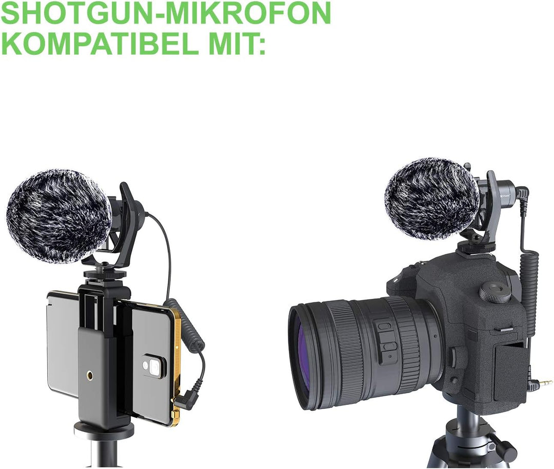 DigiPower universelles Mikrofon mit Fellwindschutz, Richtmikrofon mit Handhalterung, Schwinghalterun