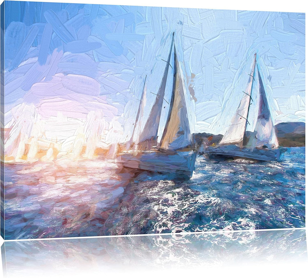 Pixxprint Luxusyachten bei Segelregatta als Leinwandbild/Grösse: 100x70 cm/Wandbild/Kunstdruck/ferti