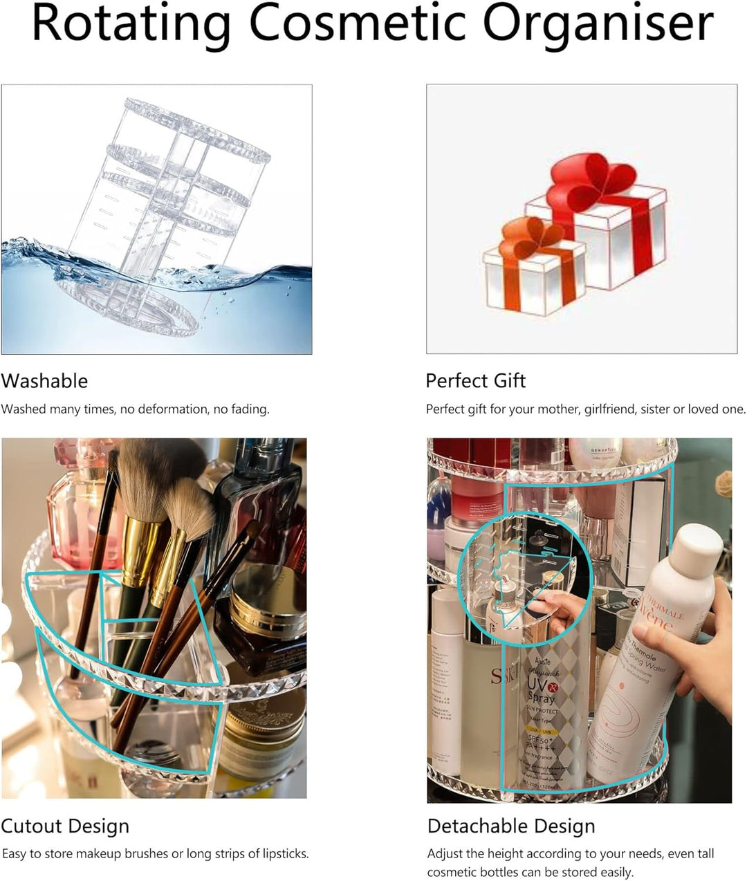 Make Up Kosmetik Organizer 360° Drehbar Kosmetische Aufbewahrungsbox Grosse Kapazität Transparent Ro