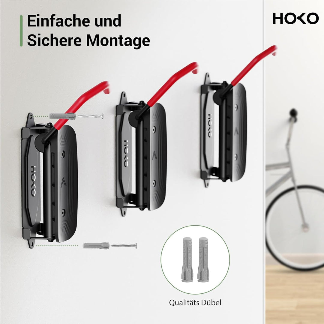HOKO-Velo 30 3er set Fahrrad Aufhängung für die Wand mit Hinterrad Halterung als Geschenk. Seitlich