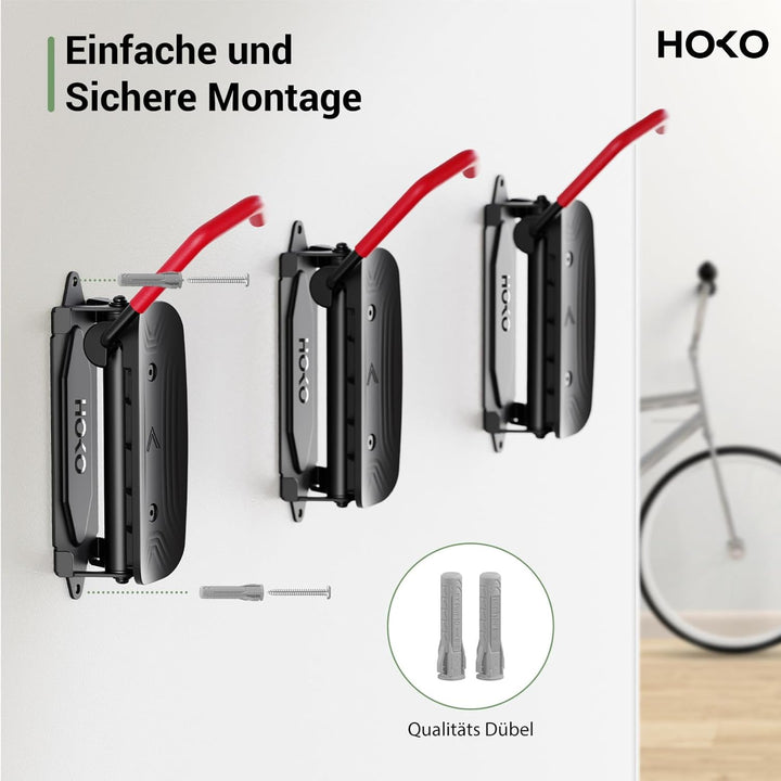 HOKO-Velo 30 4er set Fahrrad Aufhängung für die Wand mit Hinterrad Halterung als Geschenk. Seitlich