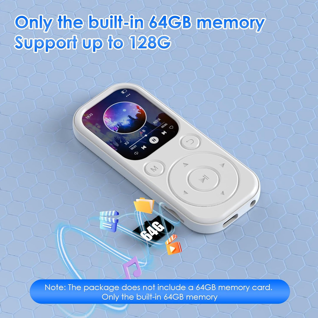 Olycism 64 GB MP3 Player mit Bluetooth 5.3 tragbarer Musik-Player mit HiFi-Klangqualität und FM-Radi