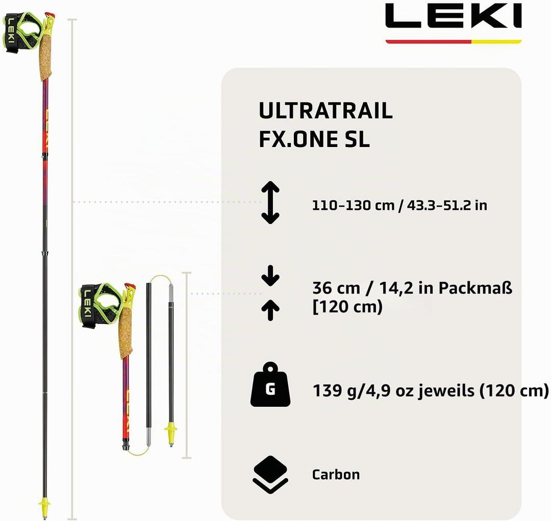 LEKI Ultratrail FX.One SL Unisex Wanderstock rot/lila rot bright red-violet-neonyellow 120 cm, brigh
