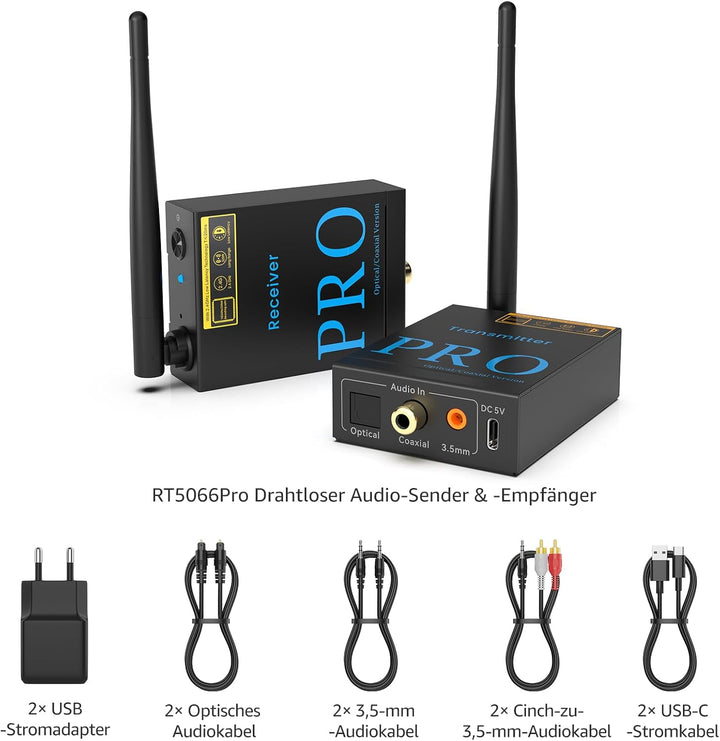 1Mii Drahtlos Audio Sender Empfänger, 2,4GHz Audio funkübertragung Kit, Low Latency, HiFi -Musik für