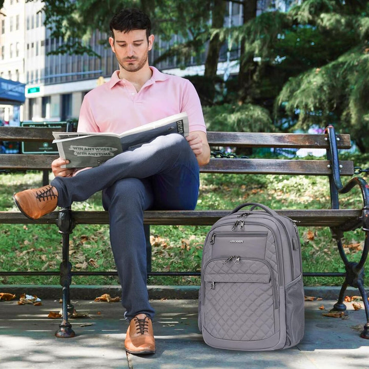 KROSER Laptop Rucksack 17-17,3'' Business Rucksack Schulrucksack 17.3" Gesteppt Grau, 17.3" Gesteppt