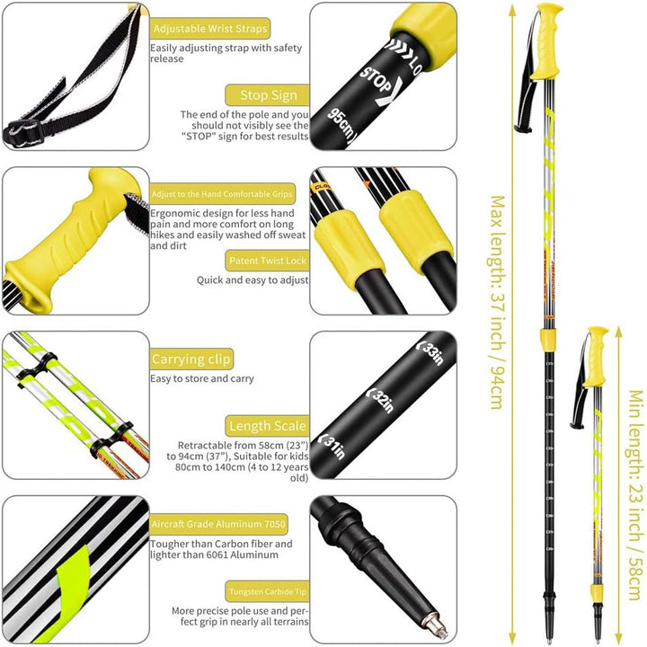 FitTrek Wanderstöcke Kinder - Trekkingstöcke - Walking Stöcke Teleskop - Nordic Walking Stock Verste