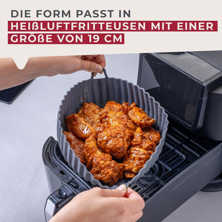 Fackelmann Silikonform für Heissluftfritteuse – 22 cm, Rund, Aschgrau, für knusprige Gerichte ohne A