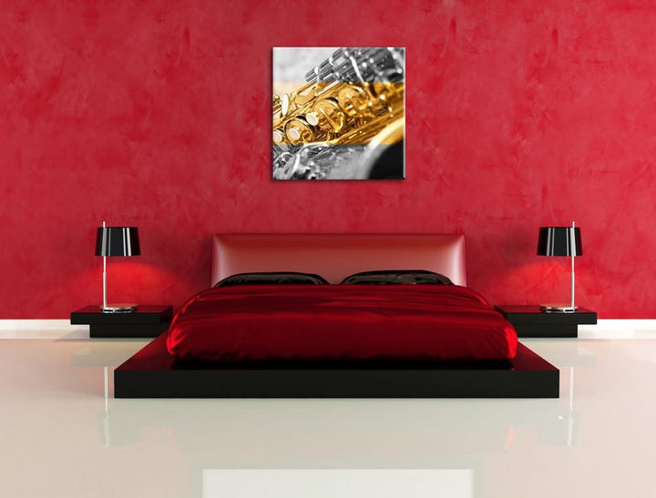Pixxprint schimmerndes Saxophon als Leinwandbild/Grösse: 70x70 cm/Wandbild/Kunstdruck/fertig bespann