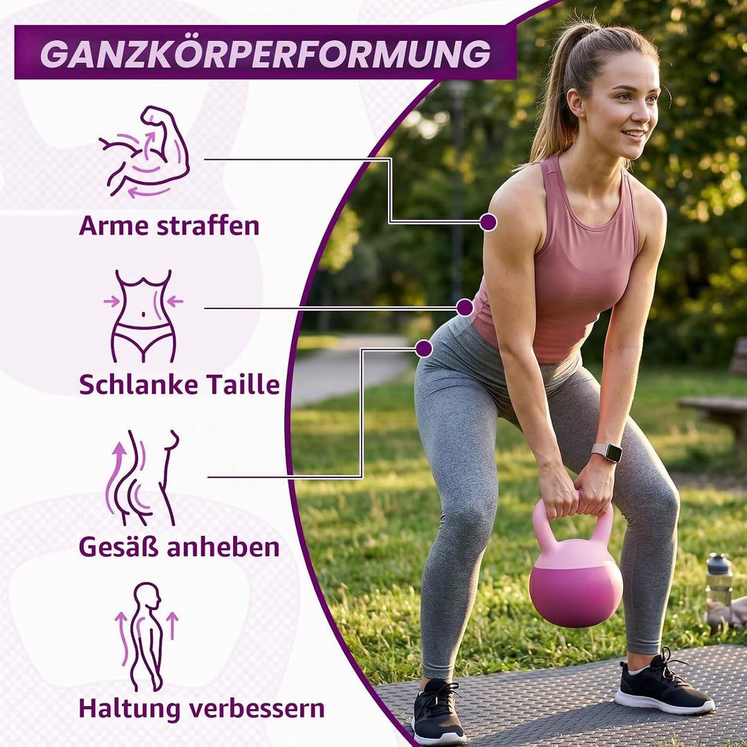 Soft Kettlebell 4-12kg - Bodenschonend und Leise, Eisensand-Kugelhantel mit ergonomischem Griff für