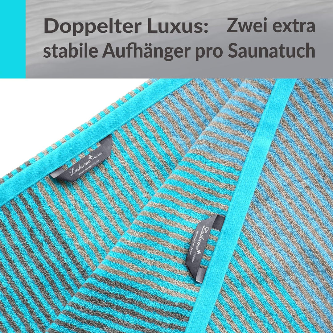 Lashuma Saunatuch Helsinki, Blau - Türkis, Liegetuch für die Sauna, XXL Badetuch, 100% Baumwolle, 85