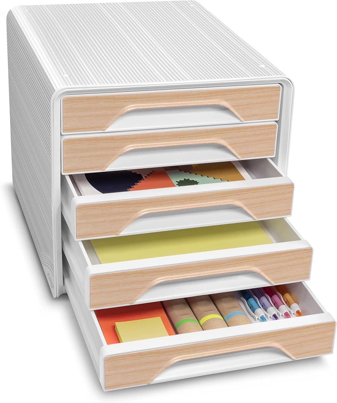 CEP Schubladenbox mit 5 flachen Schubladen Silva Weiβ Holz Weiss / Buche, Weiss / Buche