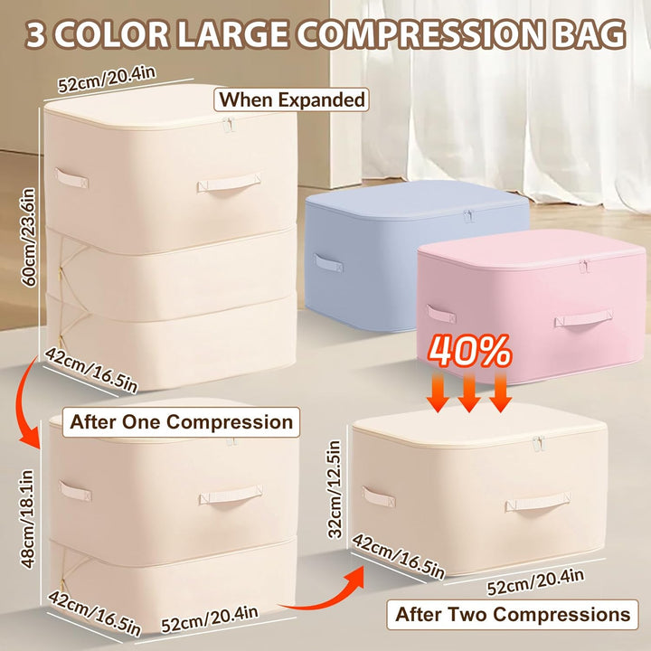 3 Stück Ultra Platzsparender Selbstkomprimierender Organizer, 52x42x60cm Aufbewahrungstasche für Bet