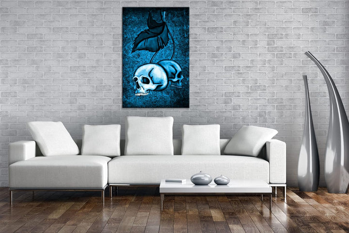 deyoli unheimliche Totenköpfe Format 80x60 Effekt: Monocrome Blau als Leinwandbild, Motiv fertig ger