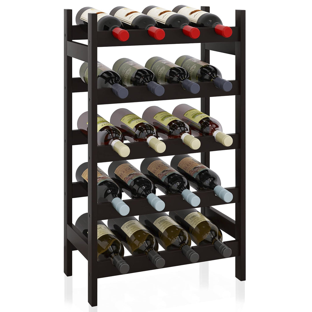 SMIBUY Bambus-Weinregal, 20 Flaschen-Display-Halter, 5-stöckige freistehende Lagerregale für Küche,