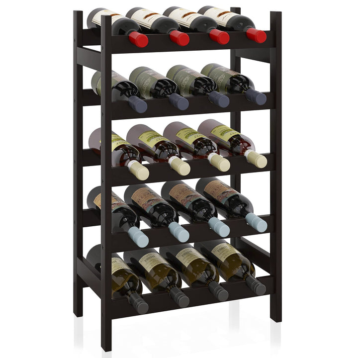 SMIBUY Bambus-Weinregal, 20 Flaschen-Display-Halter, 5-stöckige freistehende Lagerregale für Küche,