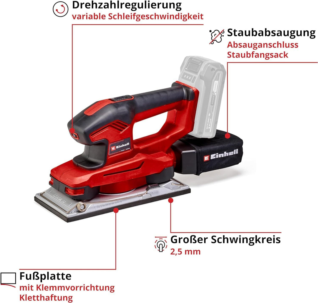Einhell Akku-Schwingschleifer TE-OS 18/230 Li Solo (Drehzahlelektronik, Micro-Klett, Fussplatte aus