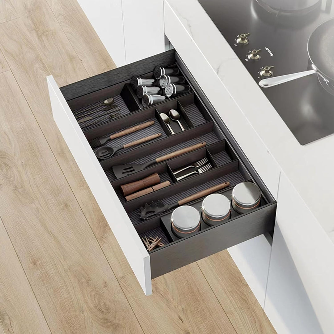Emuca - schräger Organizer für Schublade, 150x470 mm, Grau anthrazit, Stahl und Holz Schräger Organi