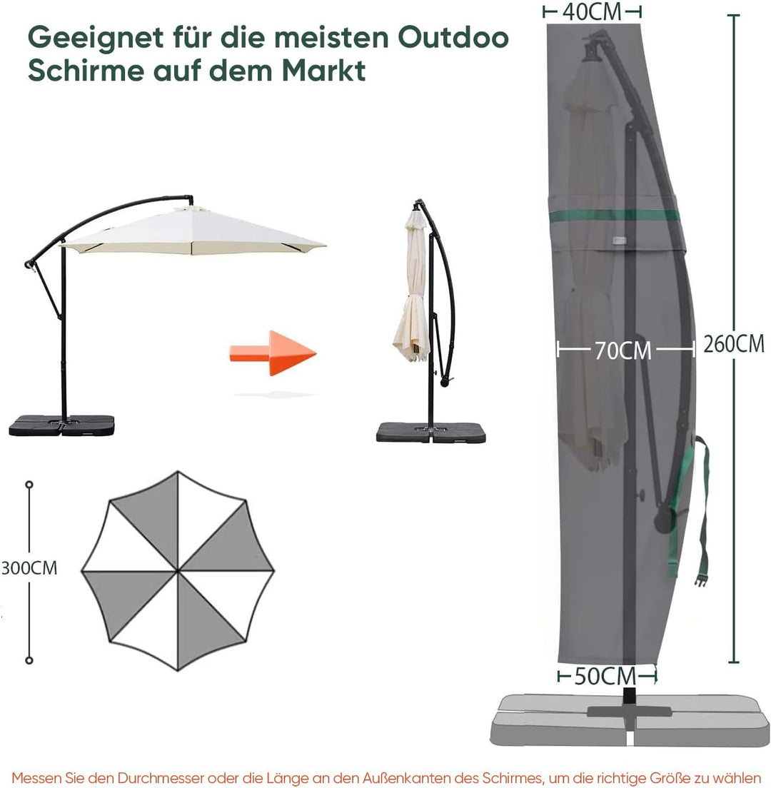 Sekey Ampelschirm / Sonnenschirm Schutzhülle mit Stab, Abdeckhauben für Gartenschirm mit Belüftungsö