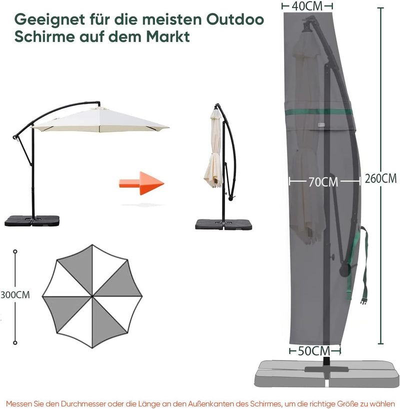 Sekey Ampelschirm / Sonnenschirm Schutzhülle mit Stab, Abdeckhauben für Gartenschirm mit Belüftungsö