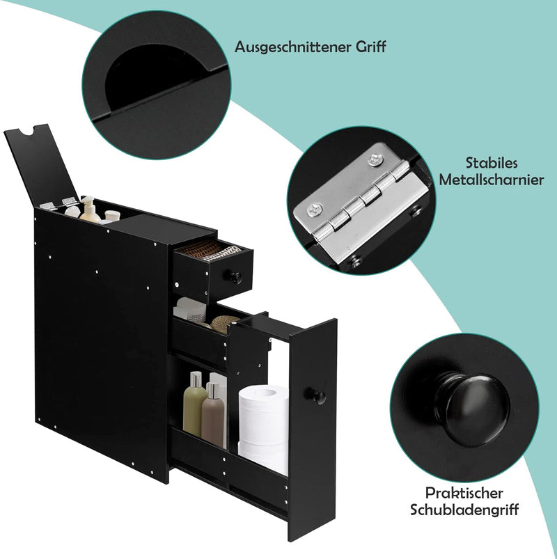 COSTWAY Nischenregal mit Schubladen, schmaler Nischenschrank aus Holz, Badschrank, Badregal, Seitens