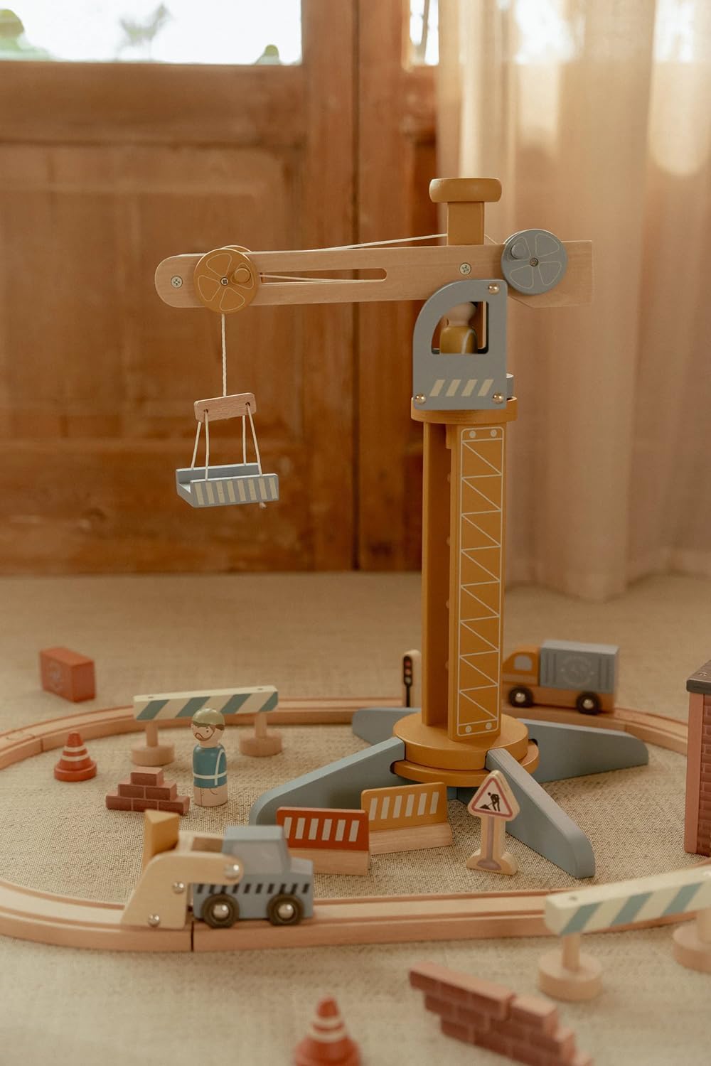 Little Dutch 2542 Holz Kran Set mit Schienen - gelb
