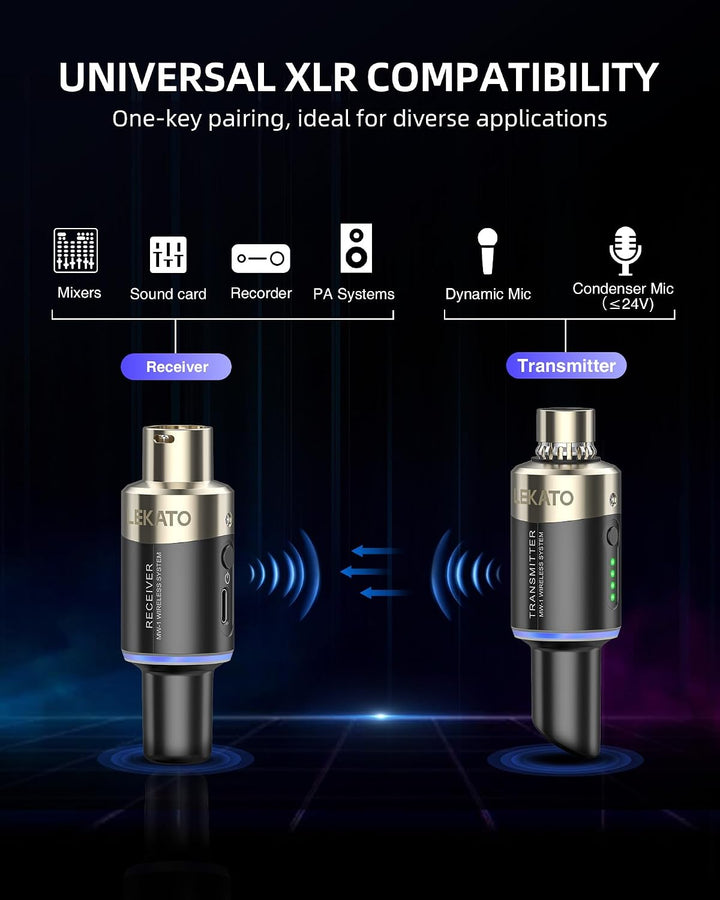 LEKATO 5,8 Ghz Wireless Mikrofon Sender Empfänger Plug-on XLR Mikrofon Wireless System für dynamisch