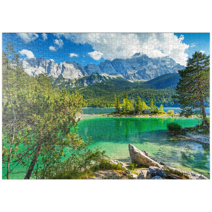 Eibsee mit Wettersteingebirge und Zugspitze (2962m) bei Grainau, Oberbayern - Premium 1000 Teile Puz