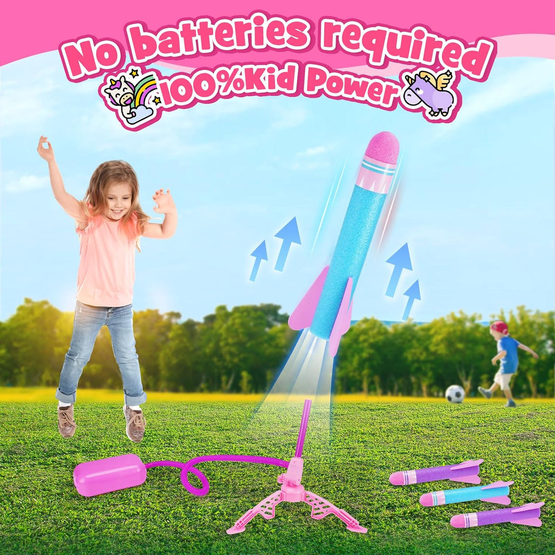 HappyGoLucky Schaumstoff Rakete Spielzeug Launcher, 4 Stück, Outdoor-Spielzeug für Kinder, Jungen un