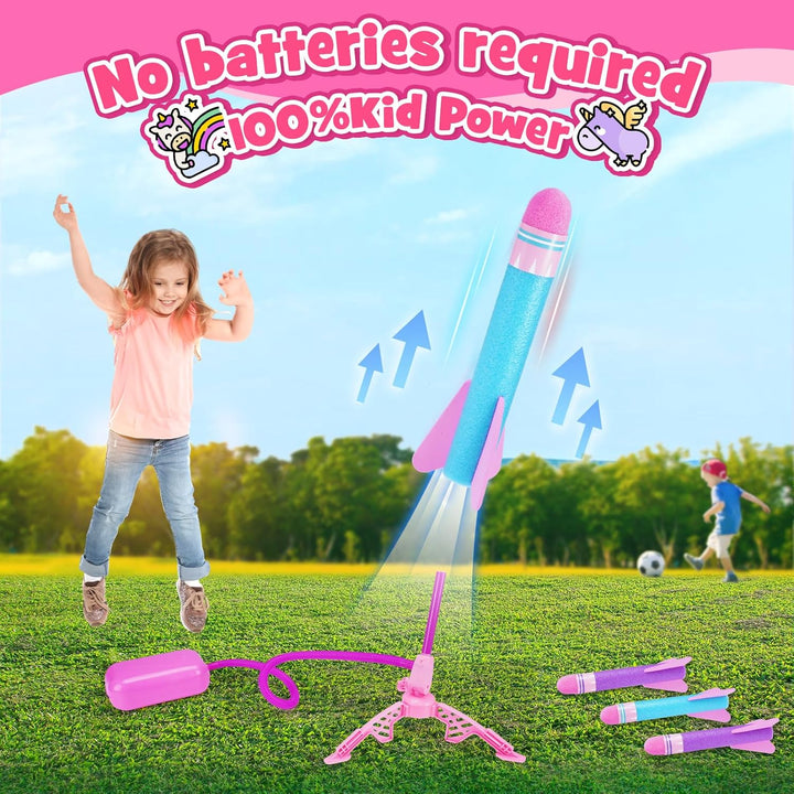HappyGoLucky Schaumstoff Rakete Spielzeug Launcher, 4 Stück, Outdoor-Spielzeug für Kinder, Jungen un