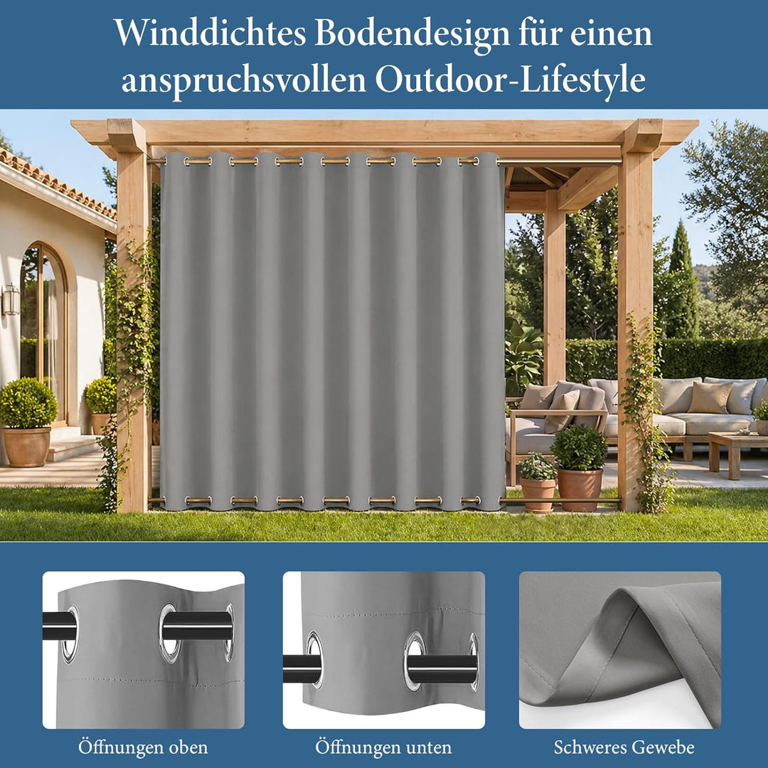 Rosnek Outdoor Vorhang Wetterfest Winddicht, Extra Breit Blickdicht Vorhänge mit Ösen Oben & Unten,