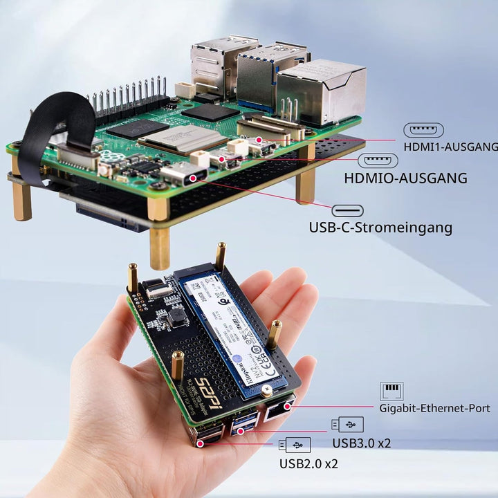 GeeekPi N07 M.2 PCIe to NVMe Bottom SSD Pip PCIe Peripheral Board for Raspberry Pi 5,Support M.2 Key