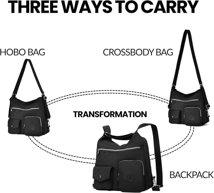 Multipurpose Hobo Purse for Women with Antitheft RFID, Waterproof Nylon Crossbody Bag Shoulder Handb