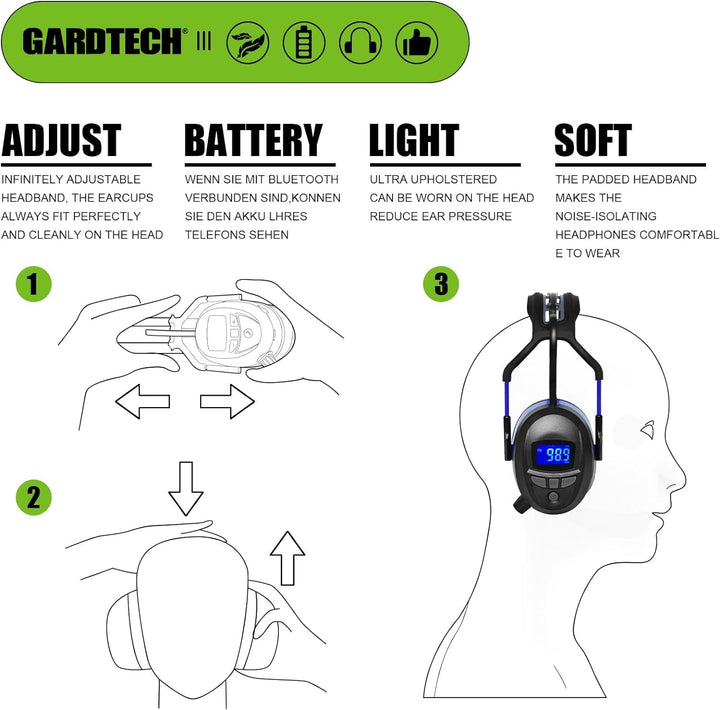 Gardtech Gehörschutz, Ohrenschützer mit Radio/Bluetooth / MP3 / FM, Sicherheitsohrschützer mit NRR 2